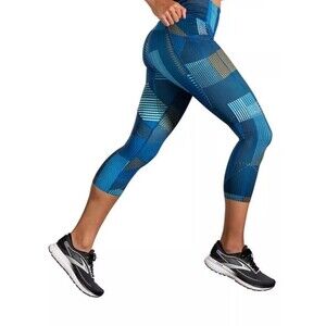 Brooks 221522 Method Women’s Small Leggings 3/4 Crop Tight NWT Blue Motion Print